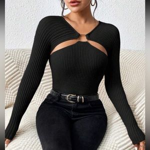 New SHEIN Privé Cut Out Front Ribbed Knit Sweater, size M, very loose